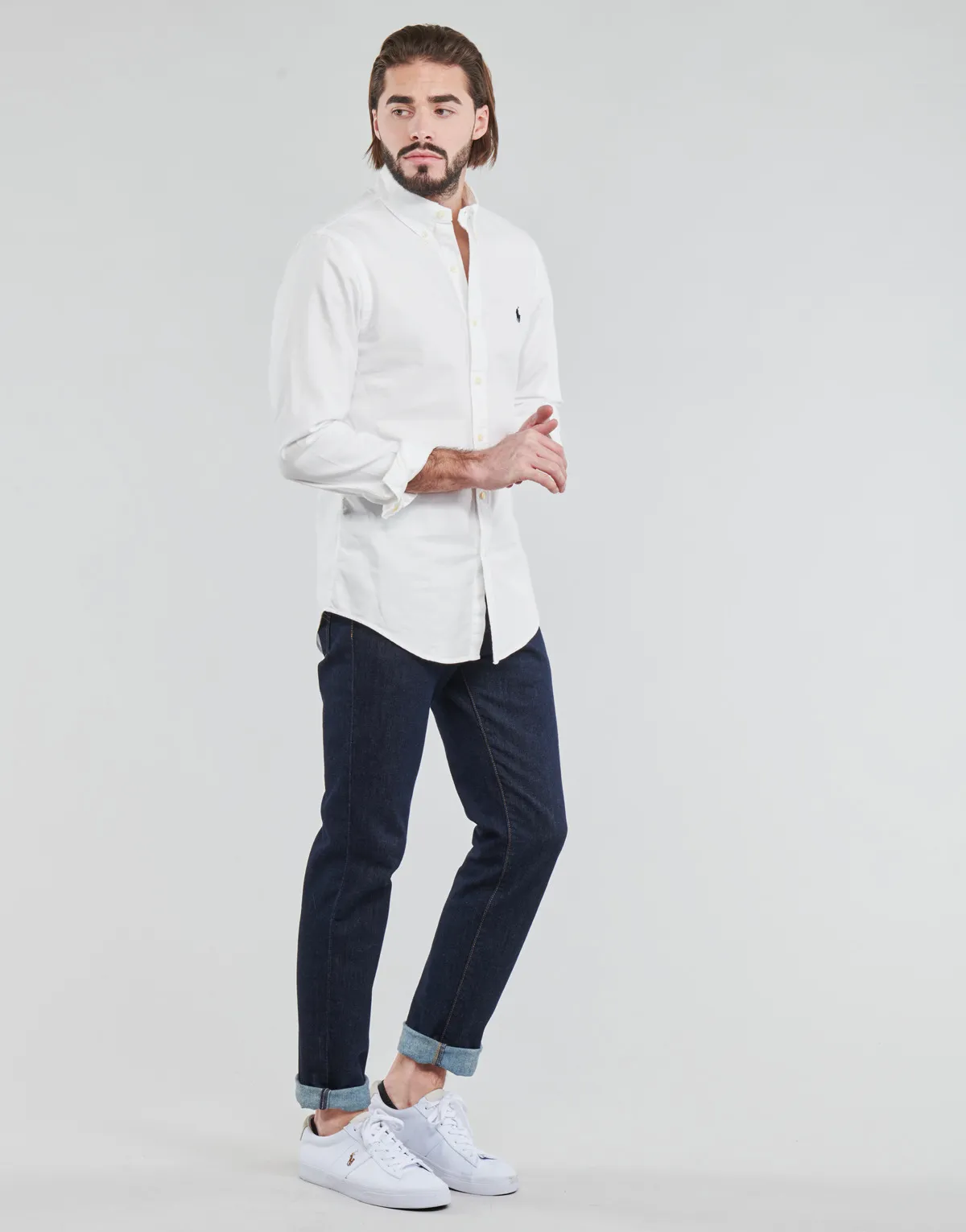 CHEMISE CINTREE SLIM FIT EN OXFORD LEGER TYPE CHINO COL BOUTONNE