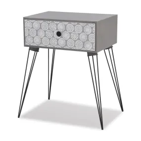 Mesita de noche rectangular con 1 cajón gris