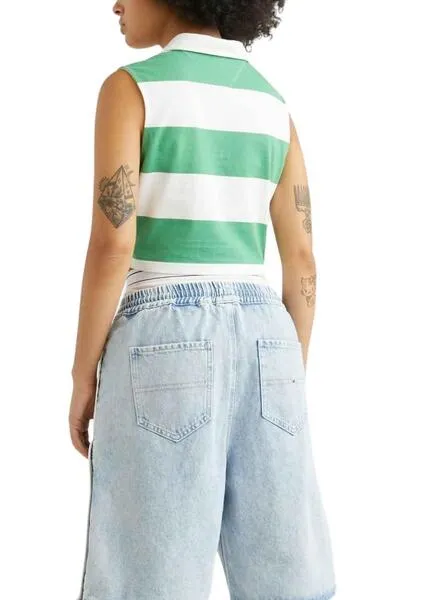 Polo Tommy Jeans Stripe Verde para Mujer