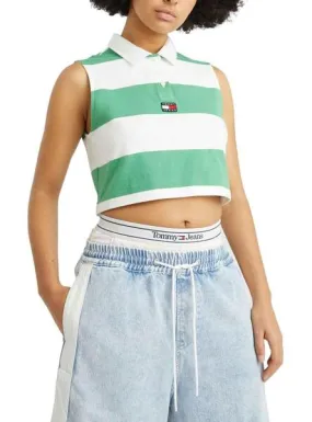 Polo Tommy Jeans Stripe Verde para Mujer