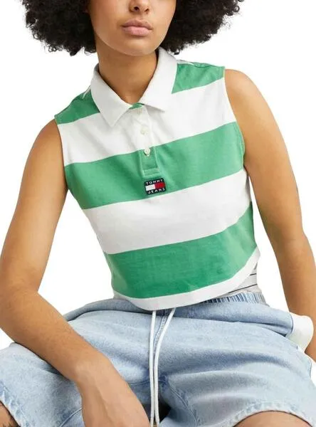 Polo Tommy Jeans Stripe Verde para Mujer